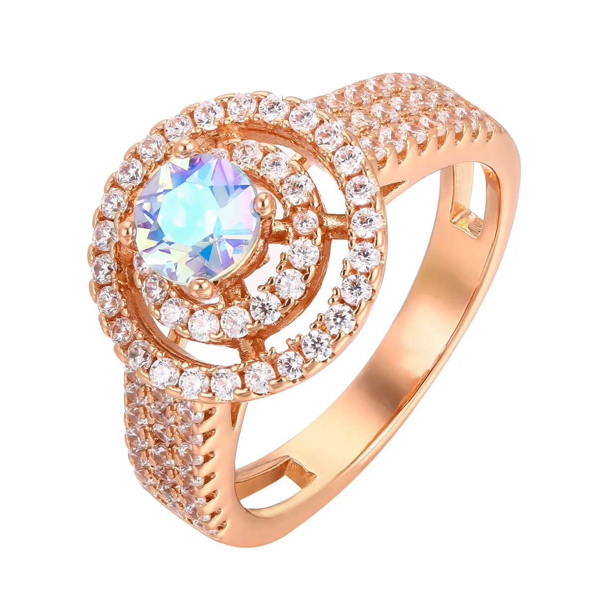 कस्टम ज्वेलरी नई आगमन महिलाओं की अंगूठियां गुलाब सोना मढ़वाया क्रिस्टल अंगूठियां महिलाओं के लिए हीरे की शादी की पीतल की अंगूठी