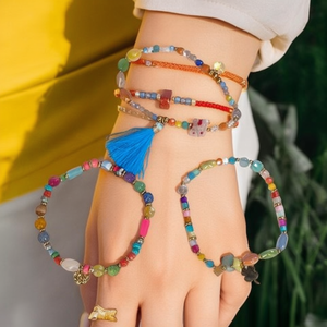 Fashion Beaded <b>Bracelets</b> <b>Set</b> Multicolor Stone Tassel Charm Women's Jewelry Gift - Product Image 3