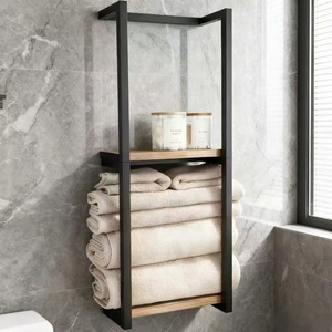 Toallero de baño Jinsheng de 2 niveles, organizador de pared con estante de madera para almacenamiento de toallas de baño - Product Image 2