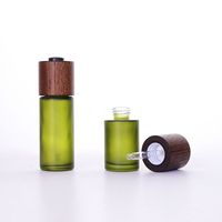 Flacon pompe en verre dépoli avec pulvérisateur en bois de frêne, emballage cosmétique 100% écologique, 15ml/20ml/30ml/50ml