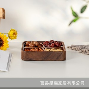 Walnut Wood Round Multi Compartment Fruit <b>Tray</b> 4-7 Sections For Snacks And Desserts Storage <b>Trays</b> - Product Image 4