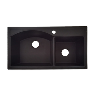 Évier de cuisine composite à double cuvette <span class=keywords><strong>en</strong></span> résine noire mate Installation de surface granuleuse au-dessus du comptoir Forme rectangulaire monotrou - Product Image 4