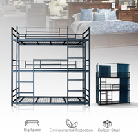 Lit superposé triple en métal, structure en acier, design minimaliste et gain de place, idéal pour les écoles, les studios, les maisons de location et les chantiers de construction.