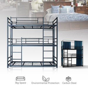 Lit superposé triple en métal, structure en acier, design minimaliste et gain de place, idéal pour les écoles, les studios, les maisons de location et les chantiers de construction. - Product Image 6