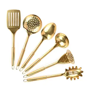 黄金/黄铜炊具烹饪和供应厨房用具不锈钢炊具5 PCS-黄金供应工具