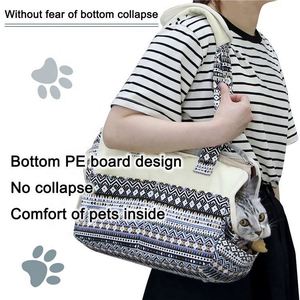 Bolsa de Transporte Multifuncional para Mascotas (Perros y Gatos), Diseño Étnico, de Lona y Malla, con Correa de Seguridad - Product Image 6