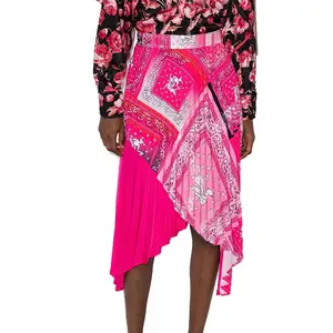 Taille haute irrégulière en mousseline de soie jupe mi-longue pour les femmes bloc de couleur femmes africaines jupes élégant bandana imprimé jupe plissée