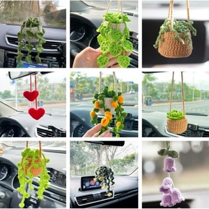 Cesto lavorato a mano in maglia creativo ornamento per appendere auto per la decorazione di specchietti retrovisori elegante <span class=keywords><strong>fiore</strong></span> artificiale - Product Image 3