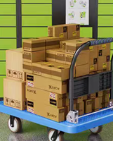 Chariot à plateforme grand format gris en plastique/nylon avec roues géantes violettes de 6 pouces, chariot pliable robuste pour usage industriel, certifié ISO9001