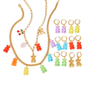 Boucles d'oreilles pendantes Yueli Bear en acier inoxydable, clous d'oreilles de dessin animé, ensemble de bijoux de fête - Product Image 5