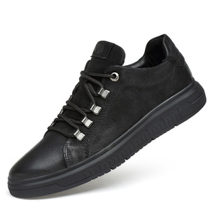 Sneakers en cuir véritable sur mesure OEM pour hommes, grande taille, noires, décontractées, tendance, en cuir véritable - Product Image 4