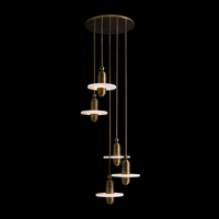Lustre moderne à 3 lumières en disque d'albâtre, en métal bronze antique, suspension multiple pour escalier, salon, salle à manger