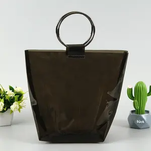 Kunden spezifische umwelt freundliche schwarze Kunststoff-PVC-Tasche mit Griff für kosmetische Make-up-Schmuck-Verpackungs beutel