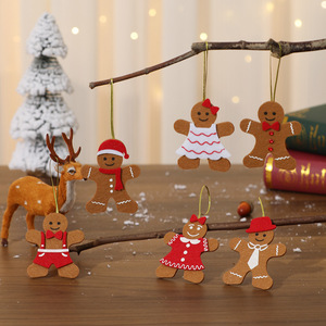 New cross-border Christmas tree ornaments, felt fabric cartoon <b>gingerbread</b> <b>man</b> ornaments, Christmas <b>decorations</b> set of 6. - Product Image 2