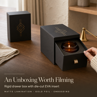 Boîte cadeau personnalisée de luxe en papier artistique biodégradable, imprimée quadrichromie, avec coins arrondis et estampage à chaud, pour vin, parfum ou bougie parfumée, avec fenêtre