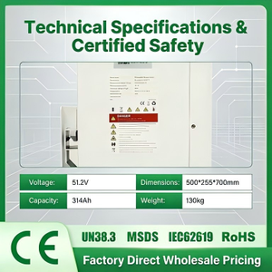 แบตเตอรี่ลิเธียมไอออน LiFePO4 48V 200Ah-314Ah สำหรับระบบสำรองไฟฟ้า (UPS) พลังงานแสงอาทิตย์ 15kW ระบบกักเก็บพลังงานสำหรับใช้ในครัวเรือน แบบติดผนัง พร้อมระบบ CAN - Product Image 3