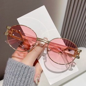 Oval Sunglasses Metal <b>Frame</b> Gold UV400 Protection Women Fashion Street Style - Product Image 4