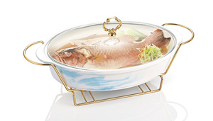 Estante de exhibición de buffet de boda personalizable de alta calidad con platos de frotamiento de cerámica ovalados para hoteles y restaurantes - Product Image 5