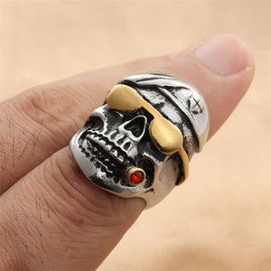 <b>Skull</b> <b>Ring</b> Titanium Steel Men's Punk Style Gold Inlay Gift Jewelry Geometric Design - Product Image 3