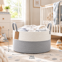 Grand panier de rangement en corde de coton avec poignées, panier à linge rond tissé, organisateur de vêtements, jouets et couvertures pour chambre et salon