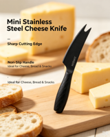 Couteau à fromage miniature en acier inoxydable portable Junqin avec revêtement en titane noir - Multifonctionnel, durable, écologique et compatible lave-vaisselle