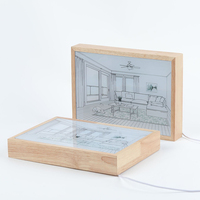 Peintures murales LED 3D, cadres photo rectangulaires en bois, bases LED modernes blanc chaud, rechargeables par USB, ambiance de chambre à coucher