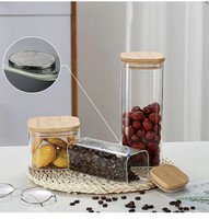 Customize Thickened Logo High Borosilicate Food Storage Spice square Glass Jar with Bamboo Wooden Lid