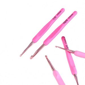 New Pink 9pcs/set DIY Yarn Knit Ting Needle Craft Tools Accessory Soft Rubber Handle Aluminum <b>Crochets</b> <b>Hooks</b> - Product Image 6
