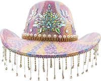 Chapeau de cowboy bohème occidental en gros, imprimé serpent violet, fleurs, perles, strass, franges, pour festival de musique, chapeaux de fête personnalisés pour femmes