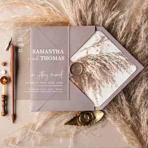 Taupe Pampa Moderne <span class=keywords><strong>Nude</strong></span> Plexi luxe classique Acrylique Invitations de Mariage enveloppes avec RSVP Cartes Suite pour fête mariage - Product Image 2
