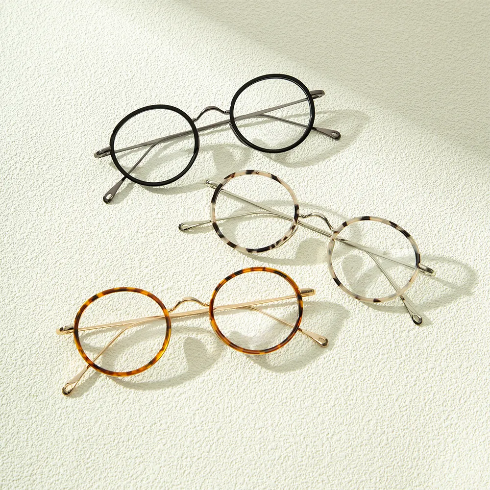 Kacamata optik bulat asetat retro mewah bingkai kacamata logo kustom