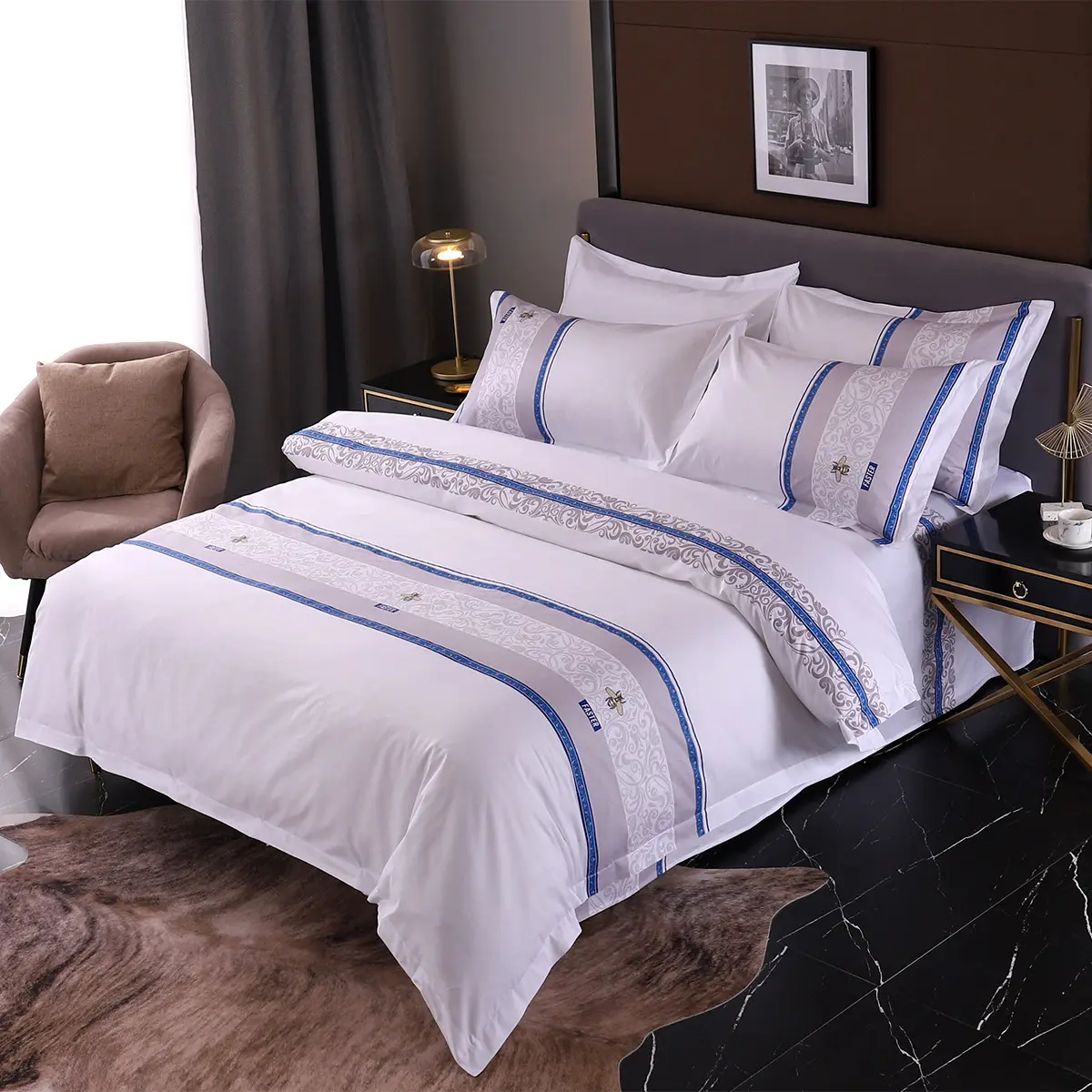 Set di biancheria da letto all'ingrosso Set di biancheria da letto in lino per Hotel di lusso personalizzato in cotone 100