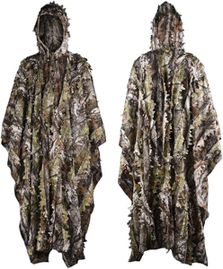 Lightweight 3D Leaf Patterned Outdoor <b>Cloak</b> Poncho <b>with</b> Drawstring <b>Hood</b> for Nature Observation Photography and Field Exploration - Product Image 1