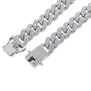 Collier cubain Miami pour homme - Chaîne à maillons cubains style hip-hop avec strass, plaqué or et argent, chaîne lourde - Product Image 6