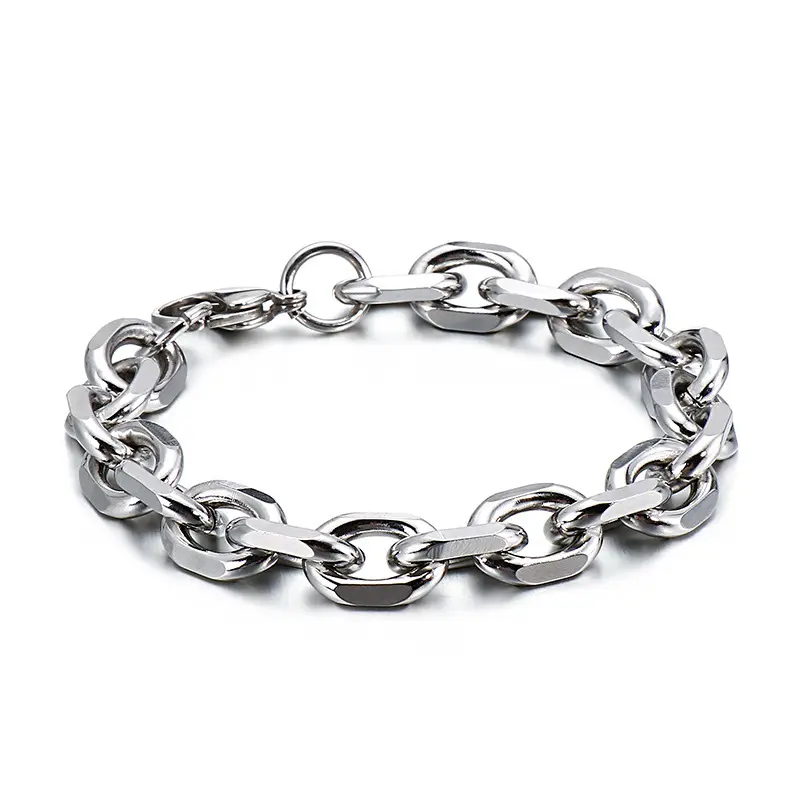 O link-Conjunto de cadena de acero inoxidable, collar de eslabones redondos, pulsera ovalada