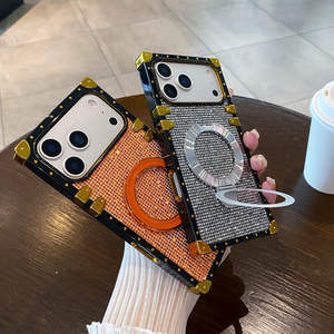 Nouvelle <span class=keywords><strong>coque</strong></span> de téléphone magnétique scintillante en TPU avec support pour <span class=keywords><strong>iPhone</strong></span> 17 Air 16 Pro Max, support carré, dos électroplaqué - Product Image 4