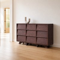 Buffet Rétro Moderne en Bois de Frêne Naturel avec Portes à Texture en Relief, Meuble de Rangement de Luxe pour Salon