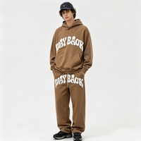 Ensemble survêtement décontracté imprimé avec broderie et patchs, logo personnalisé appliqué, pour homme, coupe oversize et ample, comprenant un sweat à capuche et un pantalon de survêtement