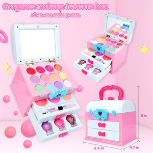 Gioca a trucco per bambine con custodia cosmetica con fiocco rubino Kit trucco per bambini per ragazza - Product Image 4
