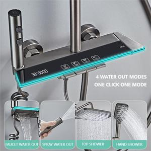 Ensemble <span class=keywords><strong>de</strong></span> <span class=keywords><strong>douche</strong></span> thermostatique <span class=keywords><strong>de</strong></span> luxe boutons <span class=keywords><strong>de</strong></span> piano gris nickel brossé jet supérieur à effet pluie pressurisé avec <span class=keywords><strong>pommeau</strong></span> <span class=keywords><strong>de</strong></span> <span class=keywords><strong>douche</strong></span> en plastique - Product Image 4