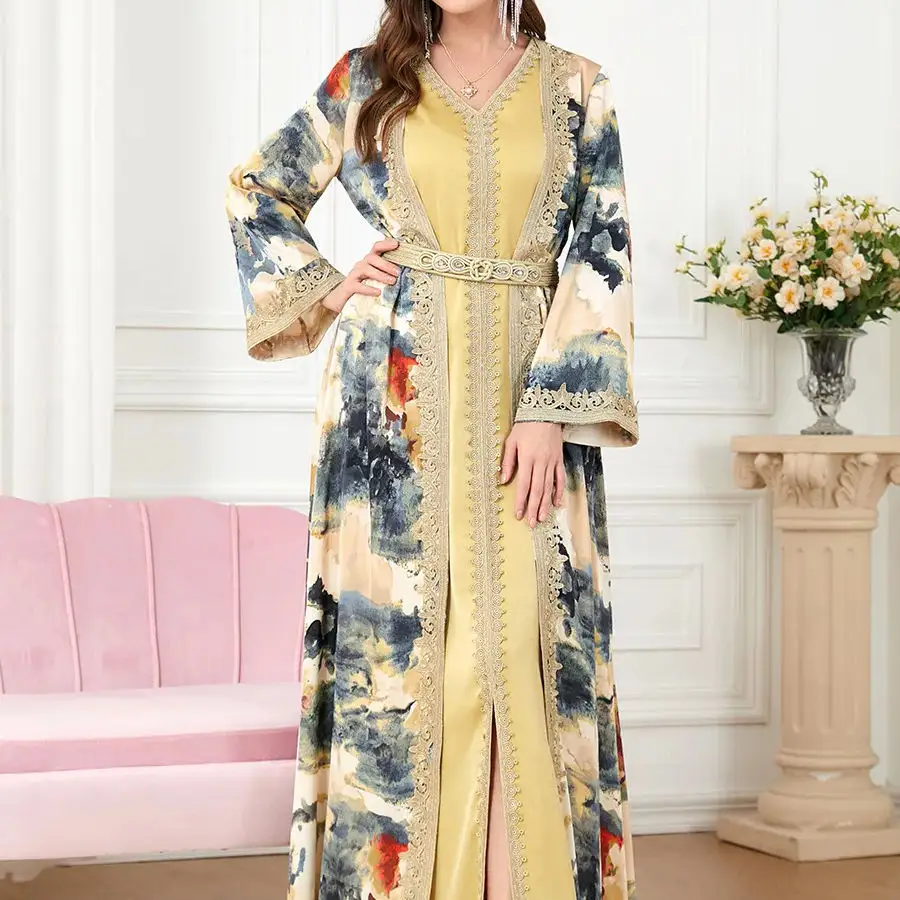 Top vente dernière Dubaï Turquie Nouveau Design Musulman Deux Pièces Robe Musulmane Vêtements Modeste Robe Dubaï Abaya Femmes Robe