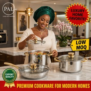 PAL 12-Piece Stainless Steel Cookware Set Gold/Silver Handles Black <strong>Knob</strong> Ceramic Non-Stick Coating Glass Cover Multi-Size - Product Image 4