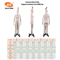 Junmei Mannequin de couture femme sans tête, taille personnalisable et réglable, corps entier, US 6/EU 36, avec support de bras en fibre de verre et jambe à pointes