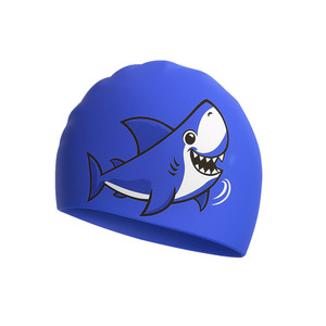 Cartoon Blue Shark Swim Cap For Children Silicone Waterproof Unisex Size 6-12 - Product Image 1