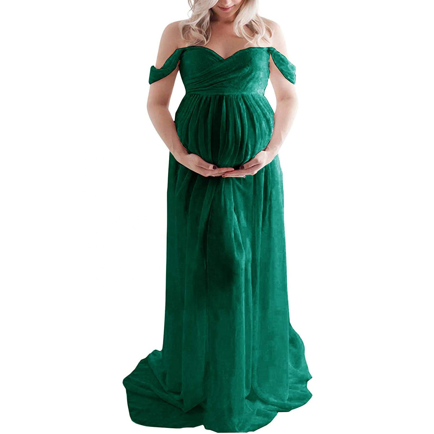 Pink Blush Chiffon Maternity Dress - V-Neck Maxi Style