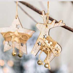 Décoration de pendentif de chaussette d'élan de pentagramme d'arbre de Noël en bois de haute qualité - Product Image 1