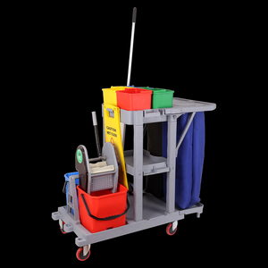 3 Tier <b>Cleaning</b> Trolley with <b>Mop</b> Bucket Wringer Rolling Cart for Housekeeping Hotel Office <b>Cleaning</b> Tasks - Product Image 3