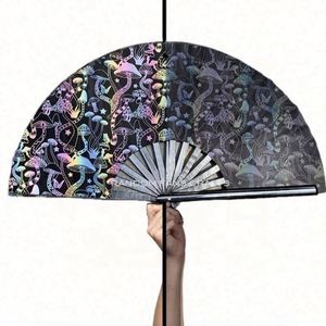 High Quality Reflective Nylon Folding Handheld <b>Fan</b> Portable Painted Music Style Promotional Wholesale New Arrival Bamboo Crafts - Product Image 1