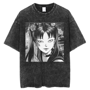 Camiseta de Manga Corta para Hombre, Estilo Retro Desgastado, con Estampado de Dibujos Animados Japoneses de Hip Hop, Transpirable, 100% Algodón, <span class=keywords><strong>Tomie</strong></span> <span class=keywords><strong>Junji</strong></span> <span class=keywords><strong>Ito</strong></span> - Product Image 5