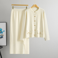 Ensemble deux pièces élégant pour femme, automne-hiver, coupe ample, cardigan à manches longues avec boutons et jupe midi fendue en tricot